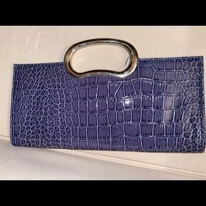 Navy Faux Alligator Leather clutch